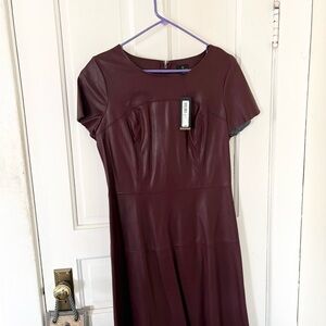 JCPenney Deep Burgundy Midi Faux-Leather Dress